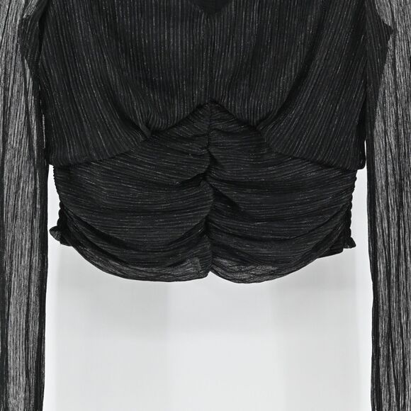 JOIE Top Womens Size S Black Metallic‎ VNeck Gathered Blouse Semi Sheer Sleeves - Picture 3 of 12